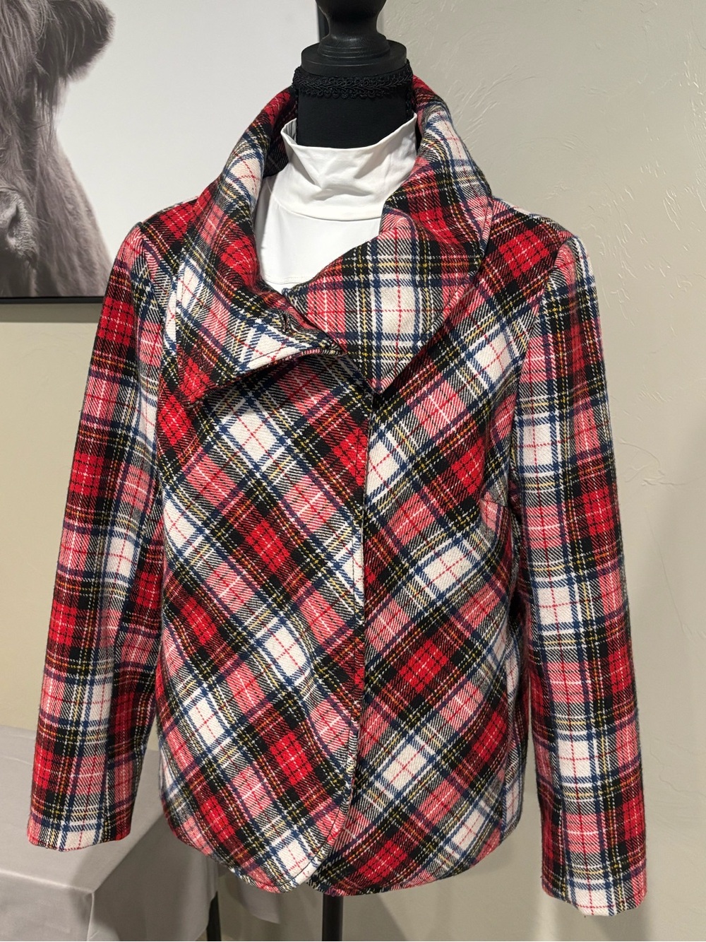 Lucky Brand Women's Red Plaid Funnel Collar Jacket